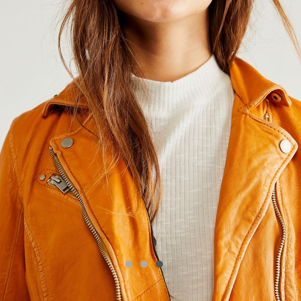 💥SOLD💥Free People Vibrant Orange Leather Jacket